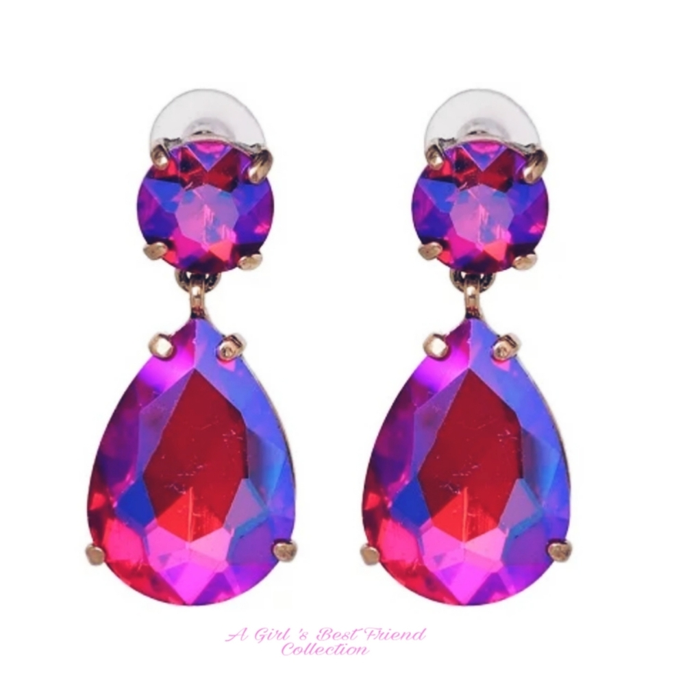 Fuschia Pink Teardrop Dangle Earrings